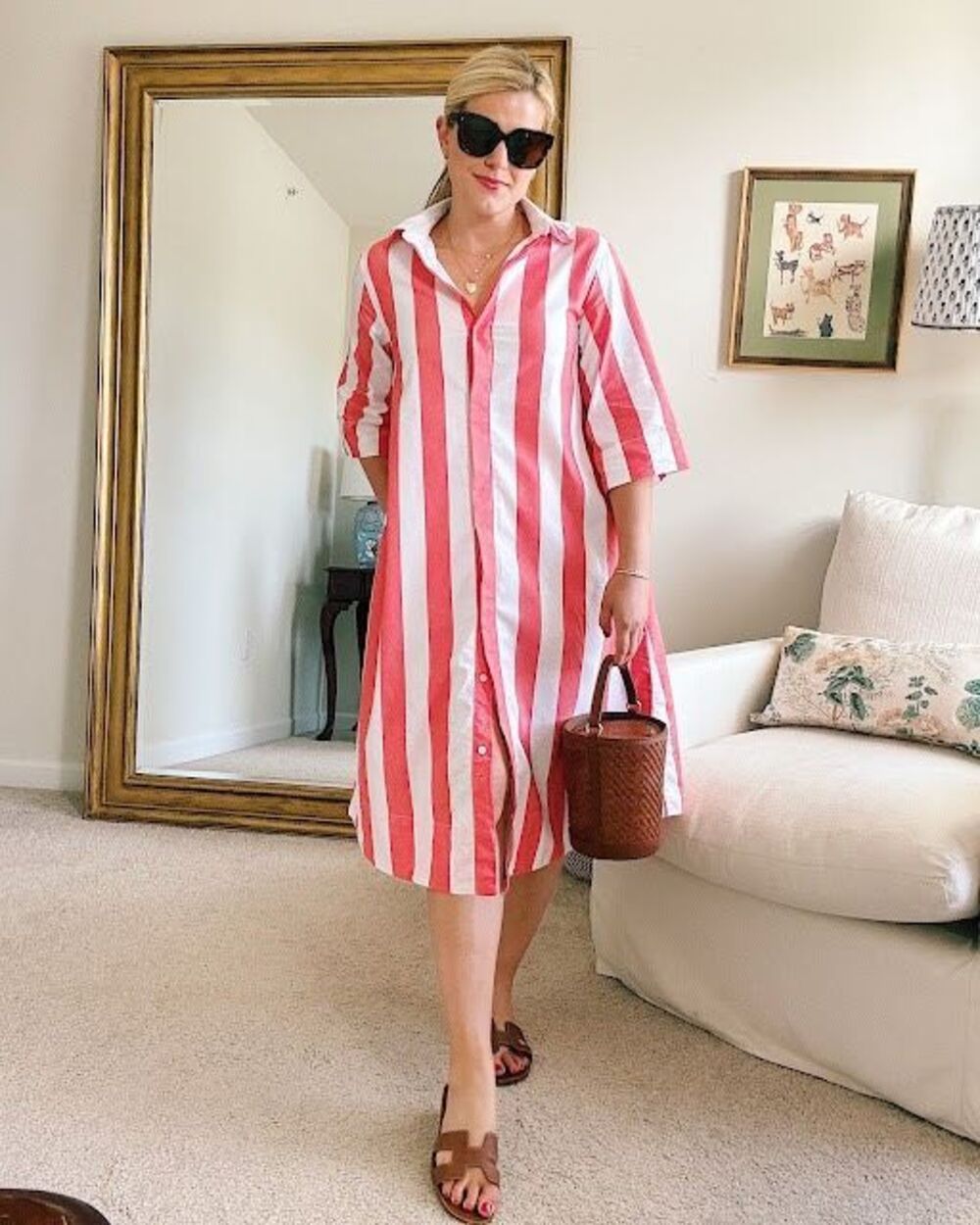 Lake Pajamas X Atlantic Pacific Dress Marnie Caftan Granita Stripe M